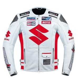 SUZUKI RED MOTORCYCLE RACING LEATHER JACKET DM02